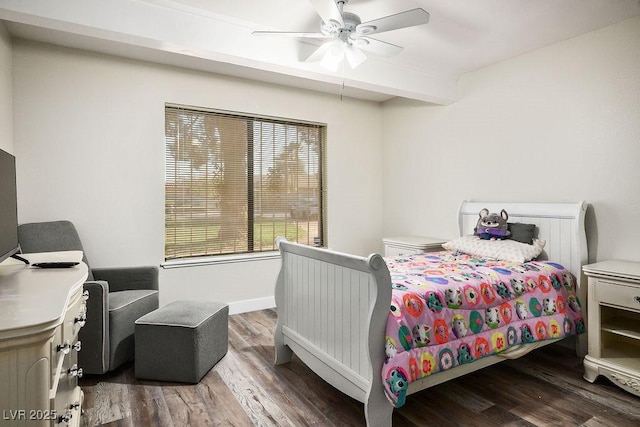 1410 E Serene Ave, Las Vegas, NV 89123 - bedroom featuring baseboards, wood finished floors, ceiling fan, and beam ceiling