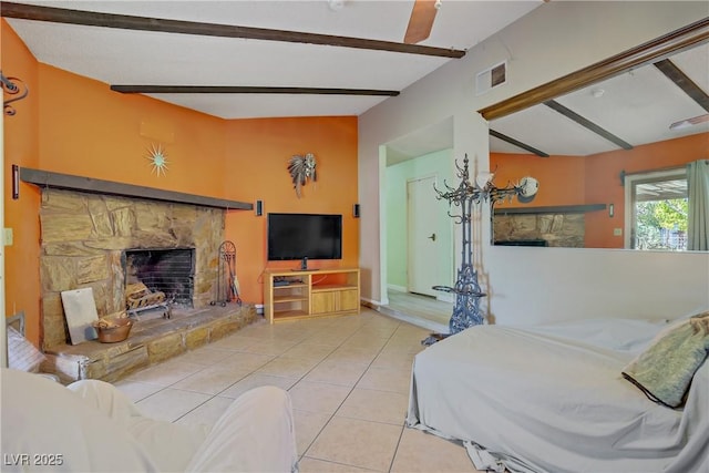 3100 Garehime St, Las Vegas, NV 89108 - tiled bedroom featuring a fireplace