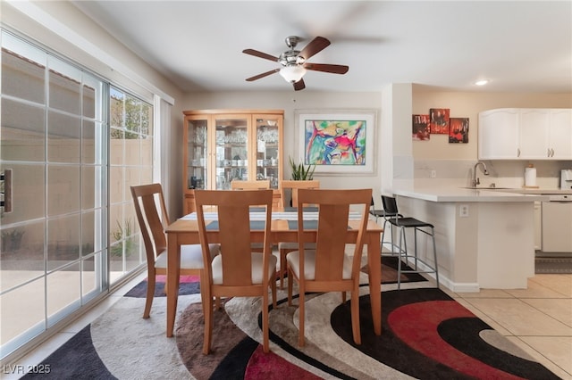 7945 Delbonita Ave, Las Vegas, NV 89147 - dining space with recessed lighting, light tile patterned flooring, and ceiling fan