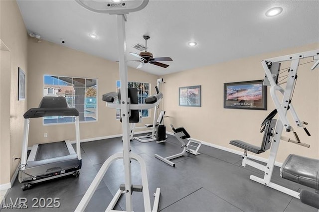 7945 Delbonita Ave, Las Vegas, NV 89147 - workout area featuring recessed lighting, visible vents, baseboards, and ceiling fan