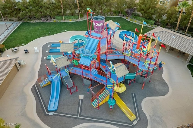 view of play area featuring a yard