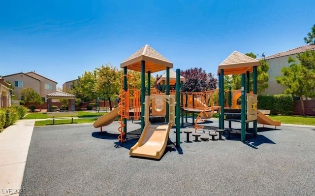 community jungle gym with a gazebo