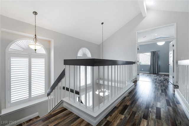 2401 Rice Flower Cir, Las Vegas, NV 89134 - hall with an upstairs landing, wood finished floors, and a chandelier