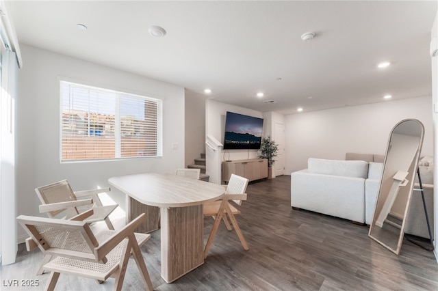 2902 Hemi Orange Ave, North Las Vegas, NV 89086 - dining room featuring wood finished floors, stairway, and recessed lighting