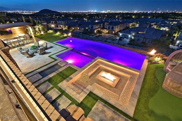 10 Olympia Outlook Dr, Las Vegas, NV 89141 - outdoor pool with an outdoor fire pit, area for grilling, an in ground hot tub, and a patio area