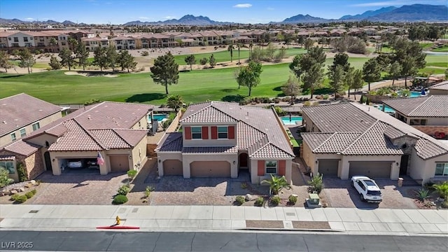 1225 Olivia Pkwy, Henderson, NV 89011 - bird's eye view featuring golf course view, a mountain view, and a residential view