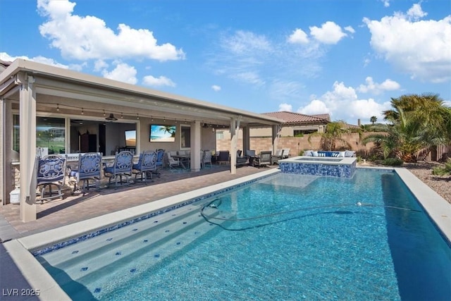 1225 Olivia Pkwy, Henderson, NV 89011 - view of pool with a patio, a pool with connected hot tub, and fence