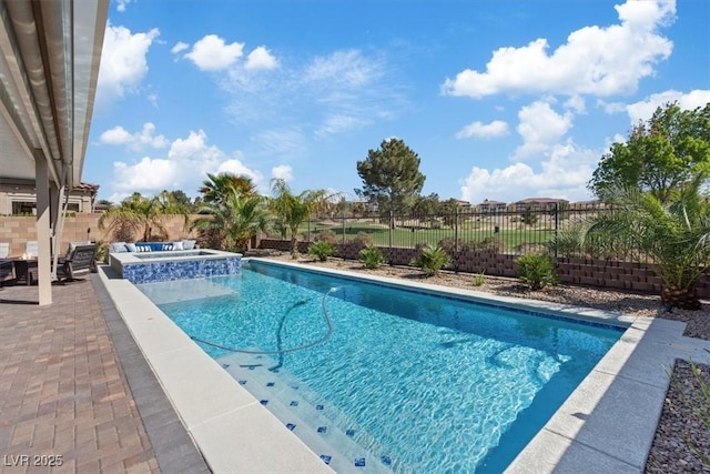 1225 Olivia Pkwy, Henderson, NV 89011 - view of pool with a fenced backyard, a fenced in pool, an in ground hot tub, and a patio area