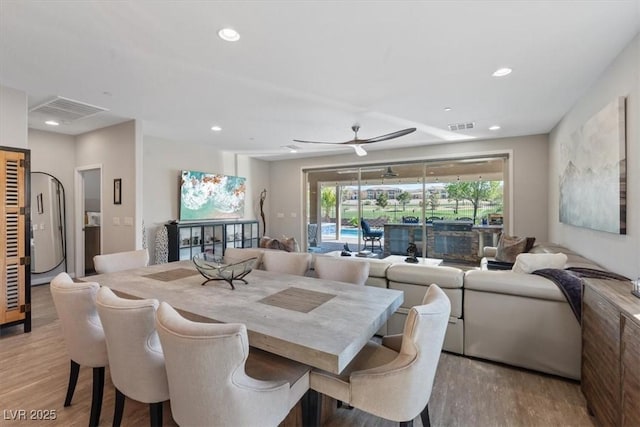 1225 Olivia Pkwy, Henderson, NV 89011 - dining room with visible vents, recessed lighting, wood finished floors, and a ceiling fan