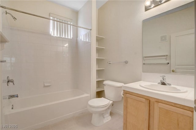full bath featuring toilet, vanity, tile patterned flooring, and tub / shower combination