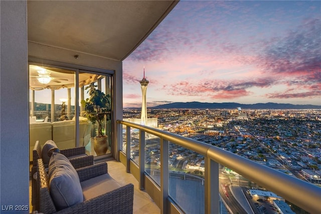 balcony featuring a mountain view