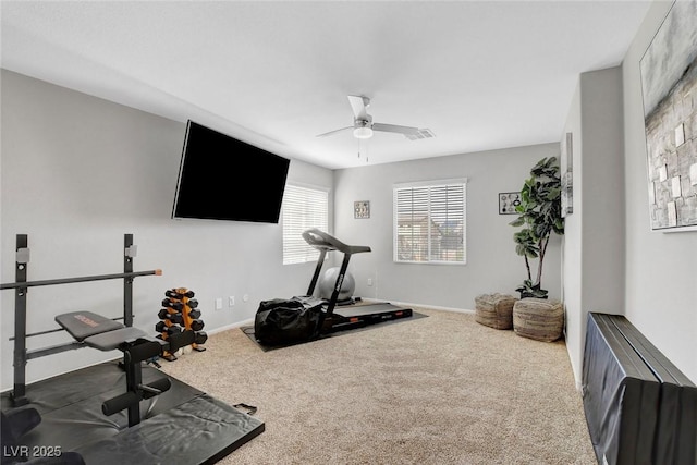 9413 Artesian Oak Ct, Las Vegas, NV 89149 - workout area with carpet, a ceiling fan, and baseboards