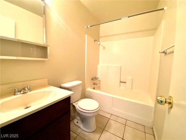 full bathroom featuring tile patterned flooring, vanity, shower / tub combination, and toilet