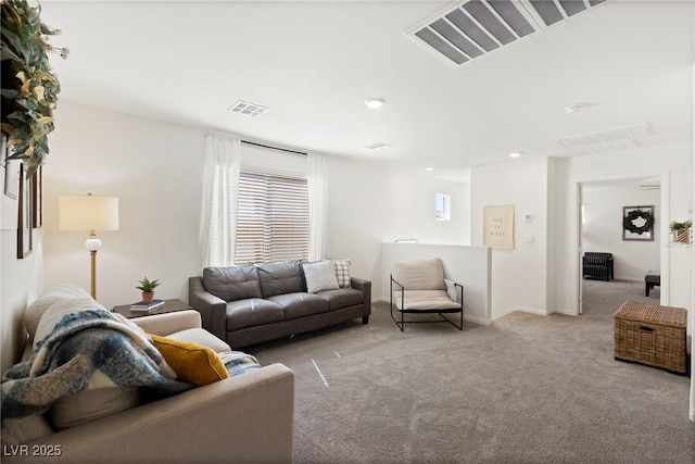 living room with light colored carpet