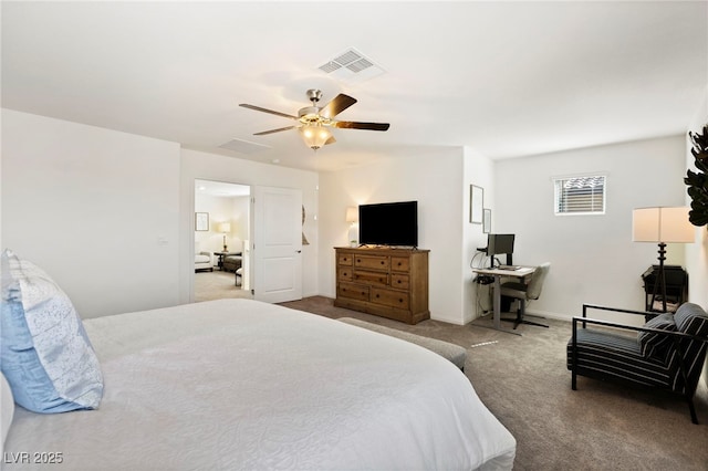 bedroom with carpet and a ceiling fan