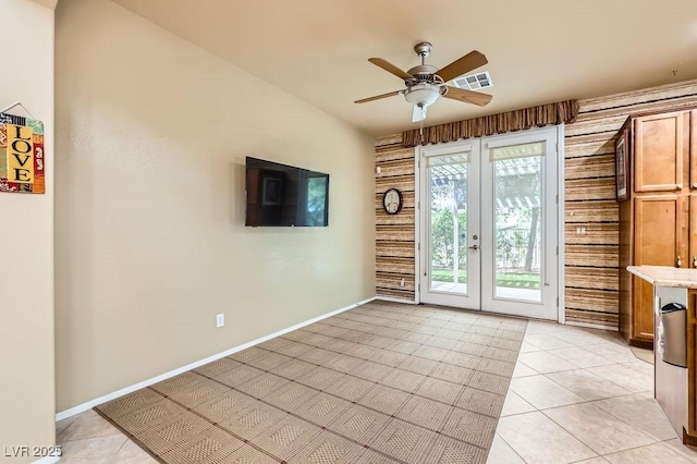 215 Sunset Shower Dr, Henderson, NV 89012 - interior space featuring ceiling fan, french doors, baseboards, visible vents, and light tile patterned flooring