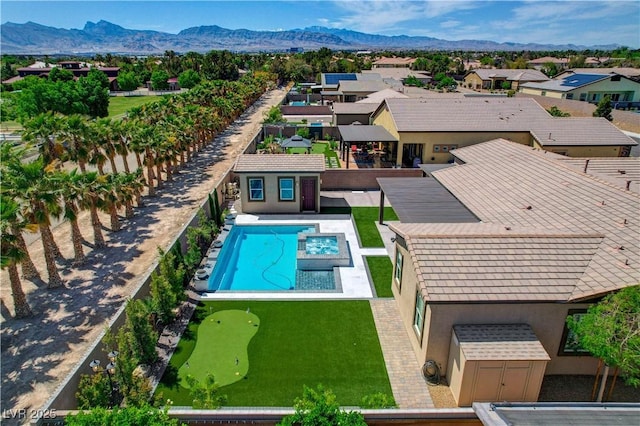 aerial view with a residential view and a mountain view