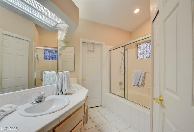 4517 Inez Dr, Las Vegas, NV 89130 - full bath featuring vanity, enclosed tub / shower combo, and tile patterned flooring