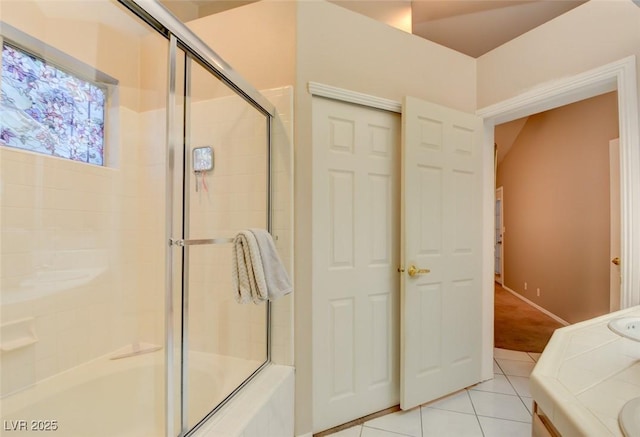 4517 Inez Dr, Las Vegas, NV 89130 - full bathroom featuring tile patterned floors and shower / bath combination with glass door