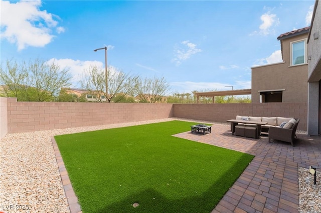 7132 Sayonara Vista St, North Las Vegas, NV 89084 - view of yard featuring an outdoor living space with a fire pit and a patio