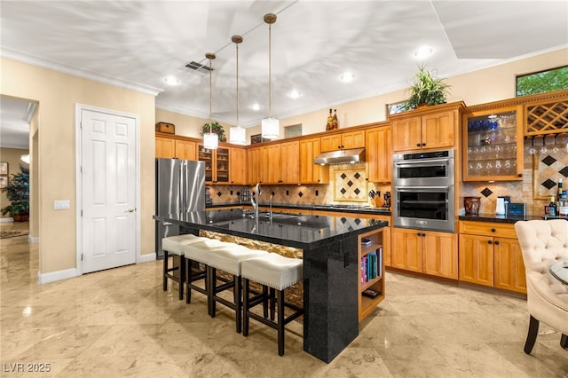 9 Contra Costa Pl, Henderson, NV 89052 - kitchen featuring tasteful backsplash, visible vents, appliances with stainless steel finishes, and under cabinet range hood