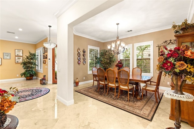 9 Contra Costa Pl, Henderson, NV 89052 - dining space featuring a chandelier, visible vents, and crown molding