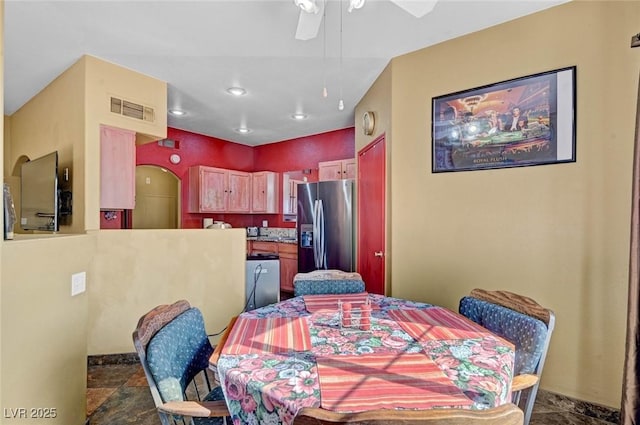 9000 Las Vegas Blvd Unit 1047, Las Vegas, NV 89123 - dining area with recessed lighting, a ceiling fan, visible vents, and stone finish floor