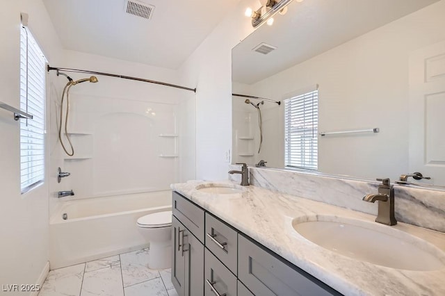 full bath featuring a sink, visible vents, and toilet