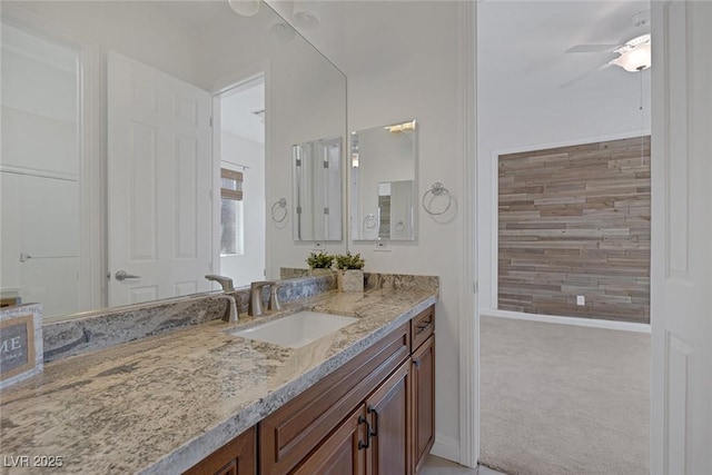 8209 Chapelle Ct, Las Vegas, NV 89131 - bathroom with vanity, a ceiling fan, and baseboards