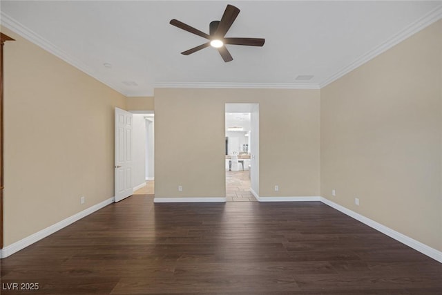 8209 Chapelle Ct, Las Vegas, NV 89131 - unfurnished room with a ceiling fan, dark wood-style flooring, ornamental molding, and baseboards