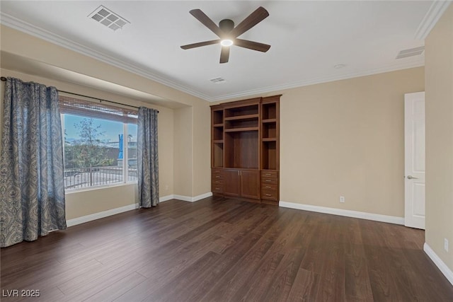 8209 Chapelle Ct, Las Vegas, NV 89131 - unfurnished bedroom featuring dark wood-style flooring, crown molding, baseboards, and a ceiling fan