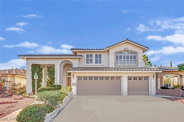 3755 Broadmead St, Las Vegas, NV 89147 - mediterranean / spanish house featuring driveway, a garage, stucco siding, and a tiled roof