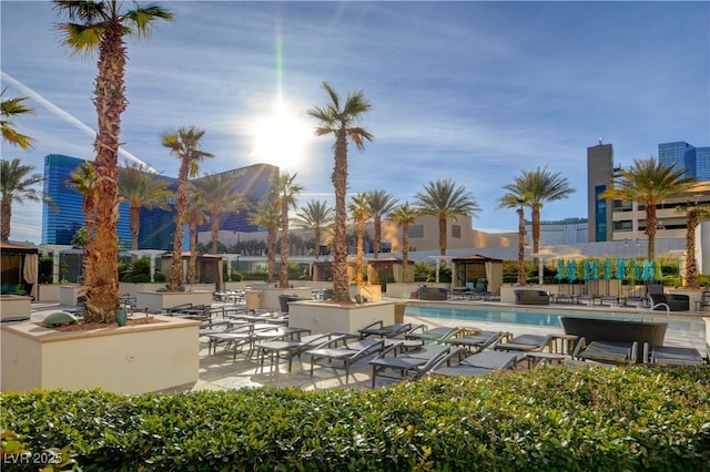 pool with a patio area