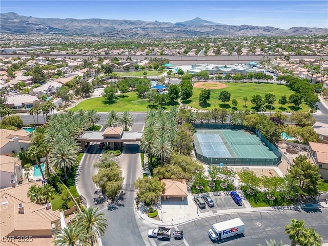 bird's eye view featuring a mountain view and a residential view