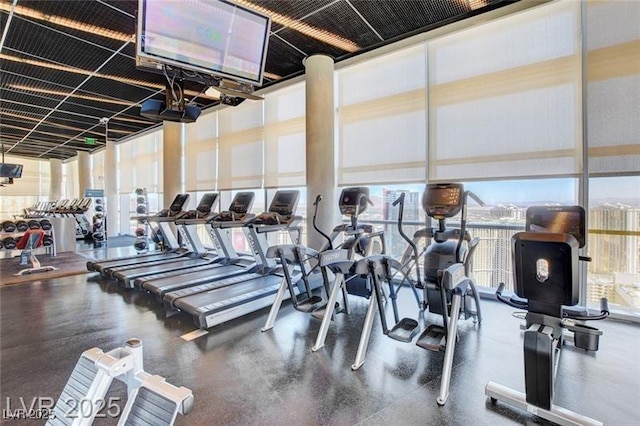 3726 Las Vegas Blvd Unit 2605, Las Vegas, NV 89158 - workout area featuring a wall of windows