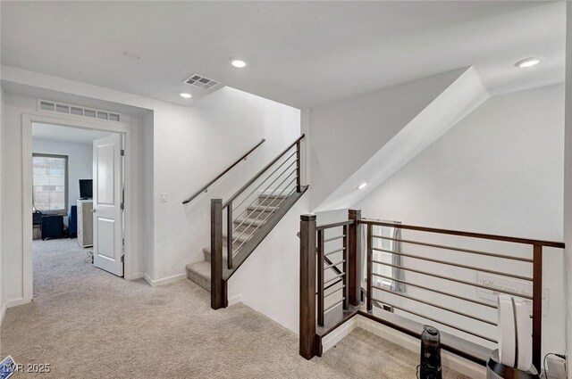 7953 Mountain Lilac St, Las Vegas, NV 89113 - staircase featuring visible vents, baseboards, recessed lighting, and carpet