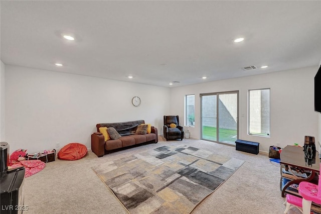 7953 Mountain Lilac St, Las Vegas, NV 89113 - living area featuring recessed lighting, carpet, and visible vents