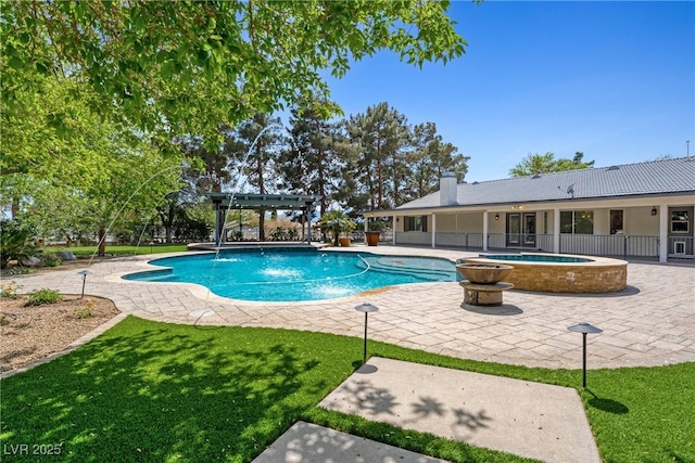 2681 Underbrush Ave, Pahrump, NV 89048 - pool with a pergola, a lawn, a patio, and an in ground hot tub