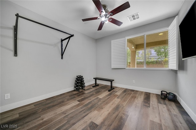 8537 Eureka Heights Ct, Las Vegas, NV 89178 - empty room with ceiling fan, wood finished floors, and baseboards