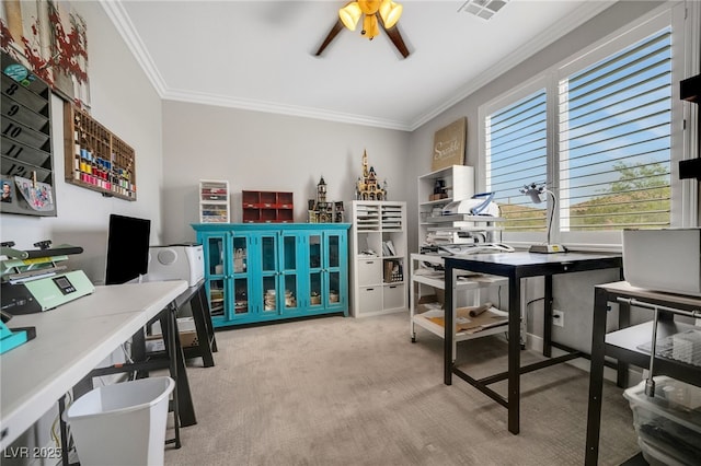 8537 Eureka Heights Ct, Las Vegas, NV 89178 - carpeted office featuring ornamental molding and ceiling fan