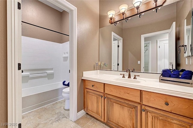 519 Via Garofano Ave, Henderson, NV 89011 - bathroom with toilet, vanity, bathtub / shower combination, and tile patterned flooring
