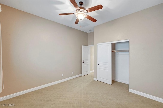 519 Via Garofano Ave, Henderson, NV 89011 - unfurnished bedroom featuring light carpet, a closet, baseboards, and a ceiling fan