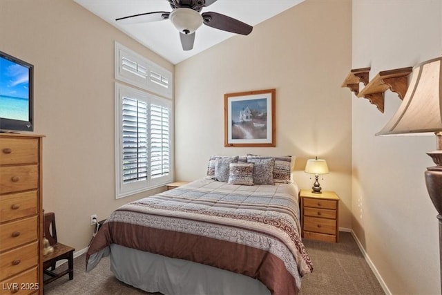 bedroom with carpet, baseboards, and ceiling fan