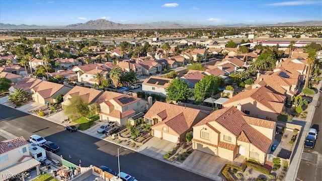 aerial view featuring a residential view and a mountain view