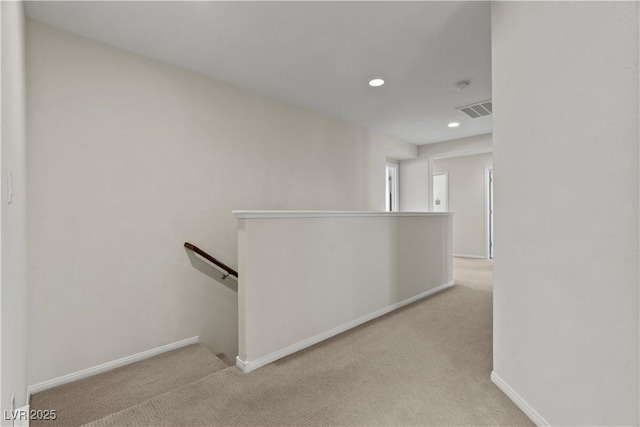 1776 Gentle Brook St, North Las Vegas, NV 89084 - hallway with visible vents, baseboards, an upstairs landing, carpet, and recessed lighting