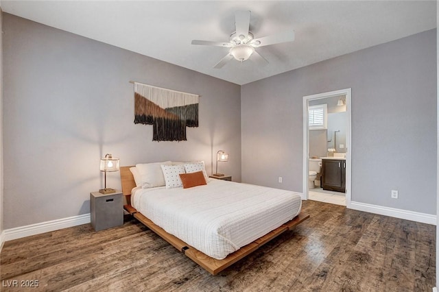 11342 Early Sun Ct, Las Vegas, NV 89135 - bedroom with ensuite bath, ceiling fan, baseboards, and wood finished floors