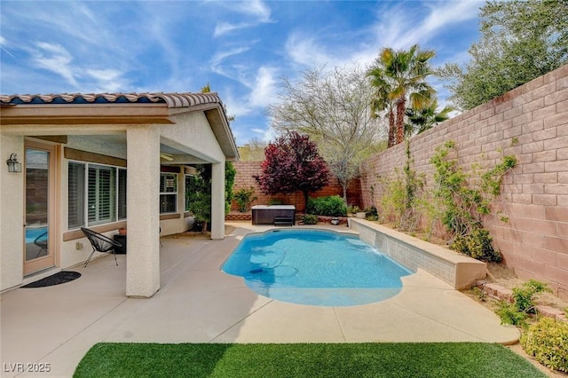 11342 Early Sun Ct, Las Vegas, NV 89135 - view of swimming pool with a fenced backyard, a fenced in pool, and a patio