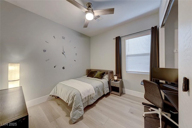 93 Reverie Heights Ave, Henderson, NV 89011 - bedroom with light wood-style floors, visible vents, baseboards, and a ceiling fan