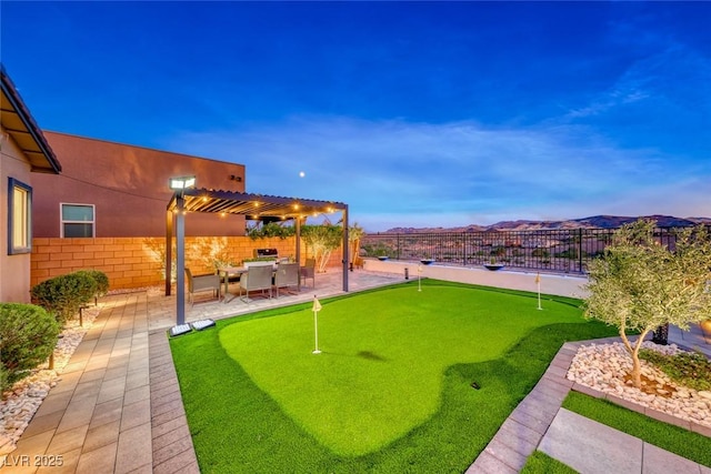 93 Reverie Heights Ave, Henderson, NV 89011 - view of yard featuring a patio area, a pergola, and a fenced backyard