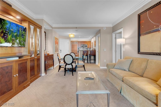 125 E Harmon Ave Unit 2220, Las Vegas, NV 89109 - living room with baseboards, light carpet, and crown molding